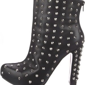 Christian Louboutin Black Heeled Boots with Silver Studs